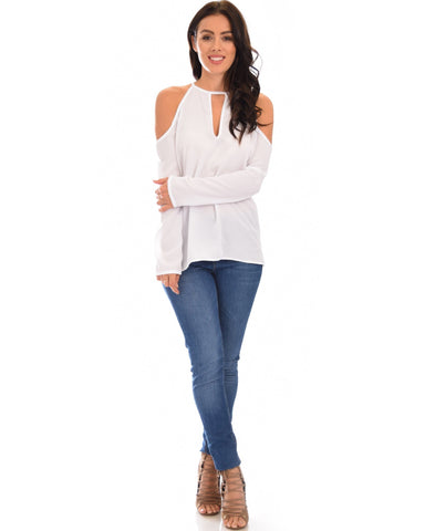 Lyss Loo Melt My Heart Cold Shoulder Ivory Blouse Top - Clothing Showroom