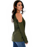 Lyss Loo Melt My Heart Cold Shoulder Olive Blouse Top - Clothing Showroom