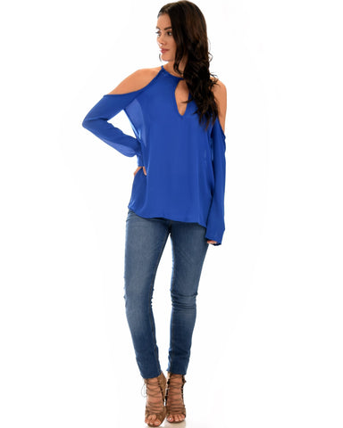 Lyss Loo Melt My Heart Cold Shoulder Royal Blouse Top - Clothing Showroom