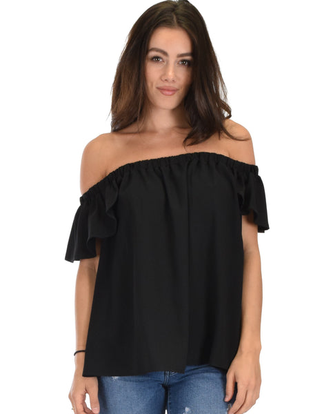Lyss Loo Sunny Honey Off The Shoulder Sheer Black Blouse Top - Clothing Showroom