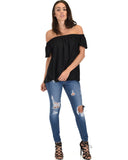 Lyss Loo Sunny Honey Off The Shoulder Sheer Black Blouse Top - Clothing Showroom