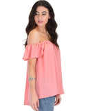 Lyss Loo Sunny Honey Off The Shoulder Sheer Pink Blouse Top - Clothing Showroom