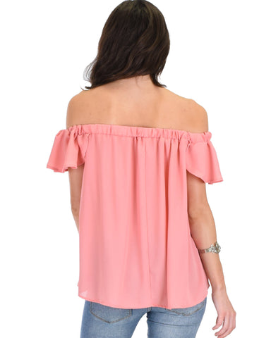 Lyss Loo Sunny Honey Off The Shoulder Sheer Pink Blouse Top - Clothing Showroom