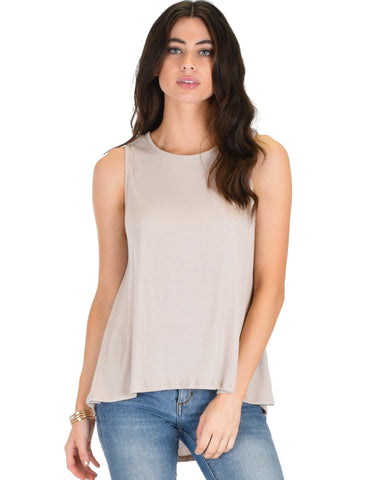Lyss Loo My First Crush Ribbed Taupe Top With Keyhole Back - Clothing Showroom
