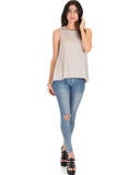 Lyss Loo My First Crush Ribbed Taupe Top With Keyhole Back - Clothing Showroom