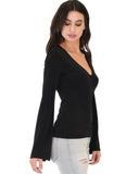 Lyss Loo Ring My Bell Sleeve Black V-Neck Top - Clothing Showroom