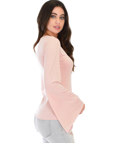Lyss Loo Ring My Bell Sleeve Mauve V-Neck Top - Clothing Showroom