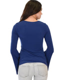 Lyss Loo Ring My Bell Sleeve Navy V-Neck Top - Clothing Showroom