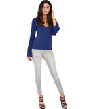 Lyss Loo Ring My Bell Sleeve Navy V-Neck Top - Clothing Showroom