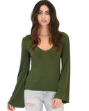 Lyss Loo Ring My Bell Sleeve Olive V-Neck Top - Clothing Showroom