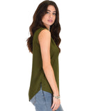 Lyss Loo Queen of Hearts Deep V-Neck Sheer Olive Blouse Top - Clothing Showroom