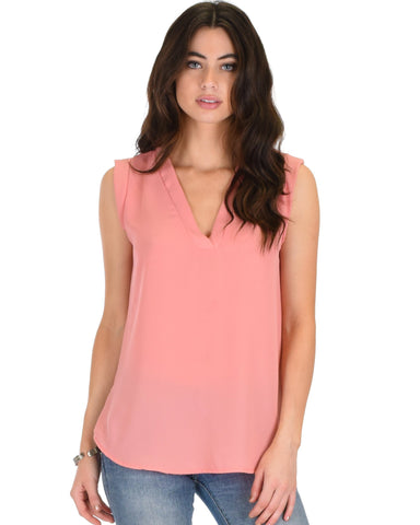 Lyss Loo Queen of Hearts Deep V-Neck Sheer Pink Blouse Top - Clothing Showroom