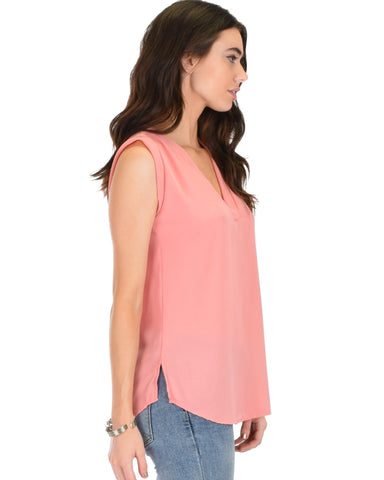 Lyss Loo Queen of Hearts Deep V-Neck Sheer Pink Blouse Top - Clothing Showroom