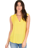 Lyss Loo Queen of Hearts Deep V-Neck Sheer Yellow Blouse Top - Clothing Showroom