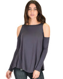 Lyss Loo In Good Company Cold Shoulder Charcoal Long Sleeve Top - Clothing Showroom