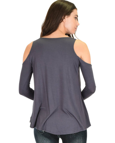 Lyss Loo In Good Company Cold Shoulder Charcoal Long Sleeve Top - Clothing Showroom