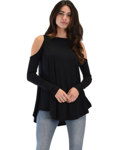 Lyss Loo In Good Company Ribbed Cold Shoulder Black Long Sleeve Top - Clothing Showroom