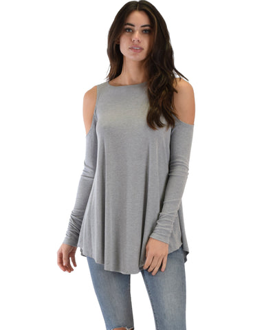 Lyss Loo In Good Company Ribbed Cold Shoulder Grey Long Sleeve Top - Clothing Showroom
