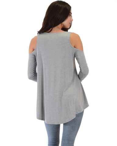 Lyss Loo In Good Company Ribbed Cold Shoulder Grey Long Sleeve Top - Clothing Showroom