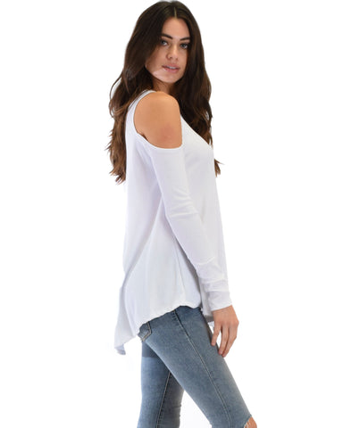 Lyss Loo In Good Company Ribbed Cold Shoulder Ivory Long Sleeve Top - Clothing Showroom