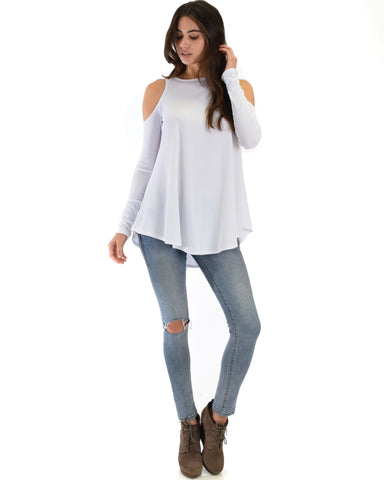 Lyss Loo In Good Company Ribbed Cold Shoulder Ivory Long Sleeve Top - Clothing Showroom