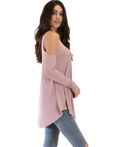 Lyss Loo In Good Company Ribbed Cold Shoulder Mauve Long Sleeve Top - Clothing Showroom