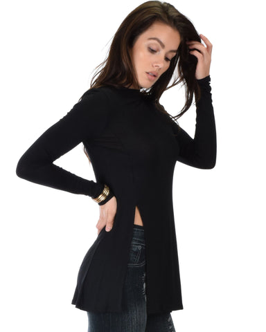 Lyss Loo Swap My Options Long Sleeve Slit Black Tunic Top - Clothing Showroom