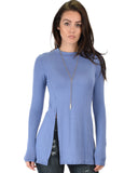 Lyss Loo Swap My Options Long Sleeve Slit Blue Tunic Top - Clothing Showroom