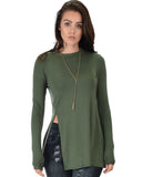 Lyss Loo Swap My Options Long Sleeve Slit Olive Tunic Top - Clothing Showroom
