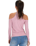 Lyss Loo Shy Sweetheart Long Sleeve Mauve Cold Shoulder Top - Clothing Showroom