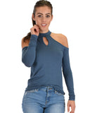 Lyss Loo Shy Sweetheart Long Sleeve Teal Cold Shoulder Top - Clothing Showroom