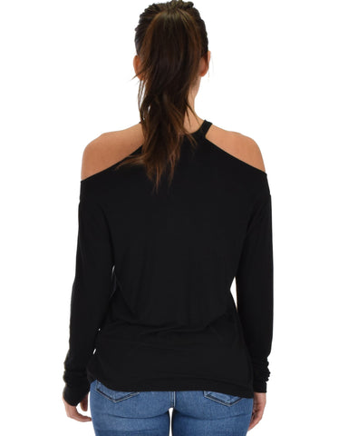Lyss Loo Filled With Smiles Long Sleeve Black Cold Shoulder Top - Clothing Showroom