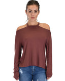 Lyss Loo Filled With Smiles Long Sleeve Marsala Cold Shoulder Top - Clothing Showroom