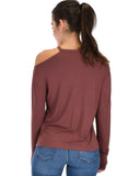 Lyss Loo Filled With Smiles Long Sleeve Marsala Cold Shoulder Top - Clothing Showroom