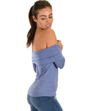 Lyss Loo Bold Move Off The Shoulder Blue Long Sleeve Top - Clothing Showroom