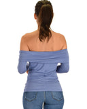 Lyss Loo Bold Move Off The Shoulder Blue Long Sleeve Top - Clothing Showroom