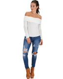 Lyss Loo Bold Move Off The Shoulder Ivory Long Sleeve Top - Clothing Showroom