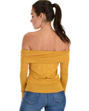 Lyss Loo Bold Move Off The Shoulder Mustard Long Sleeve Top - Clothing Showroom