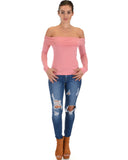 Lyss Loo Bold Move Off The Shoulder Pink Long Sleeve Top - Clothing Showroom