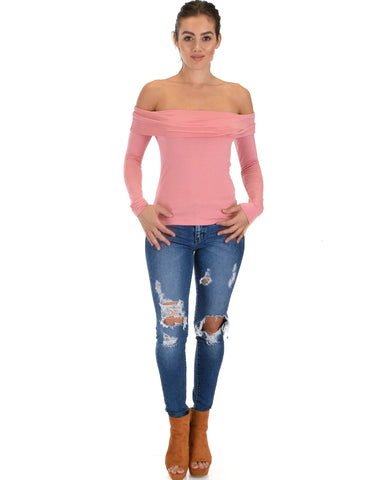 Lyss Loo Bold Move Off The Shoulder Pink Long Sleeve Top - Clothing Showroom