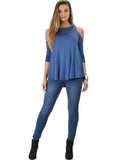 Lyss Loo In Good Company Cold Shoulder Blue 3/4 Sleeve Top - Clothing Showroom