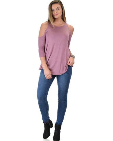 Lyss Loo In Good Company Cold Shoulder Mauve 3/4 Sleeve Top - Clothing Showroom