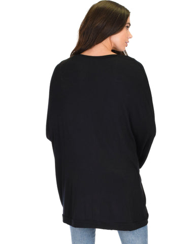 Lyss Loo Light Weight Camille Spring Black Sweater Top - Clothing Showroom