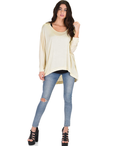 Lyss Loo Light Weight Camille Spring Taupe Sweater Top - Clothing Showroom