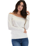 Lyss Loo Dreamy Dancer Wide Neck Ivory Sweatshirt Top - Clothing Showroom