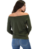 Lyss Loo Dreamy Dancer Wide Neck Olive Sweatshirt Top - Clothing Showroom