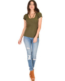 Lyss Loo V-Neck Strappy Olive Ribbed Top - Clothing Showroom