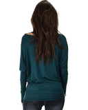 Lyss Loo Contemporary Long Sleeve Green Dolman Tunic Top - Clothing Showroom