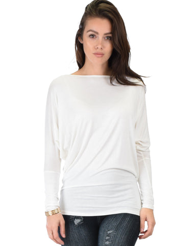 Lyss Loo Contemporary Long Sleeve Ivory Dolman Tunic Top - Clothing Showroom