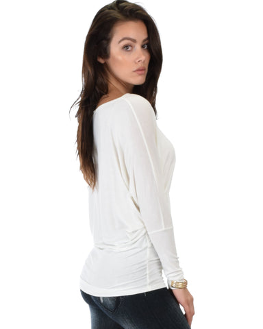 Lyss Loo Contemporary Long Sleeve Ivory Dolman Tunic Top - Clothing Showroom